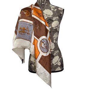 Vintage MILA SCHON Horse and Carriage Novelty Silk Square Scarf FLAWS